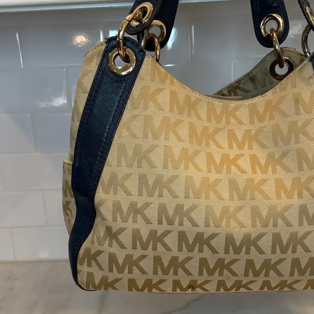 Michael Kors Bag Purse Handbag Ludlow Canvas Signature Drawstring Shoulder Bag